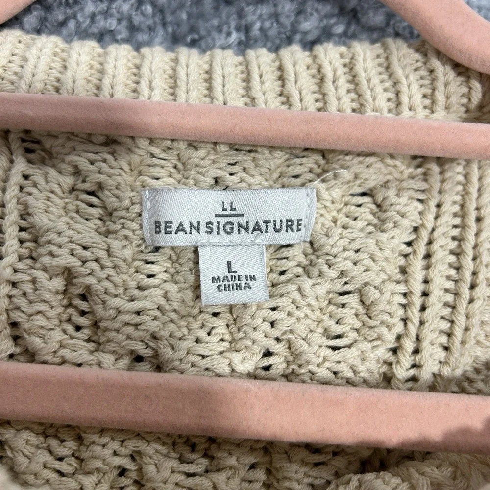 LL Bean Signature Womens Size L Beige Fisherman Cable Knit Sweater 100% Cotton - Picture 7 of 10